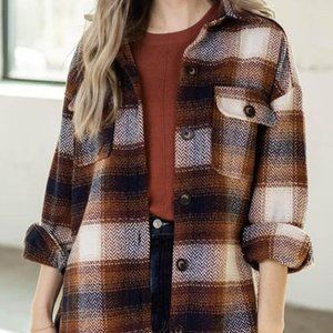 She + Sky Plaid Shacket